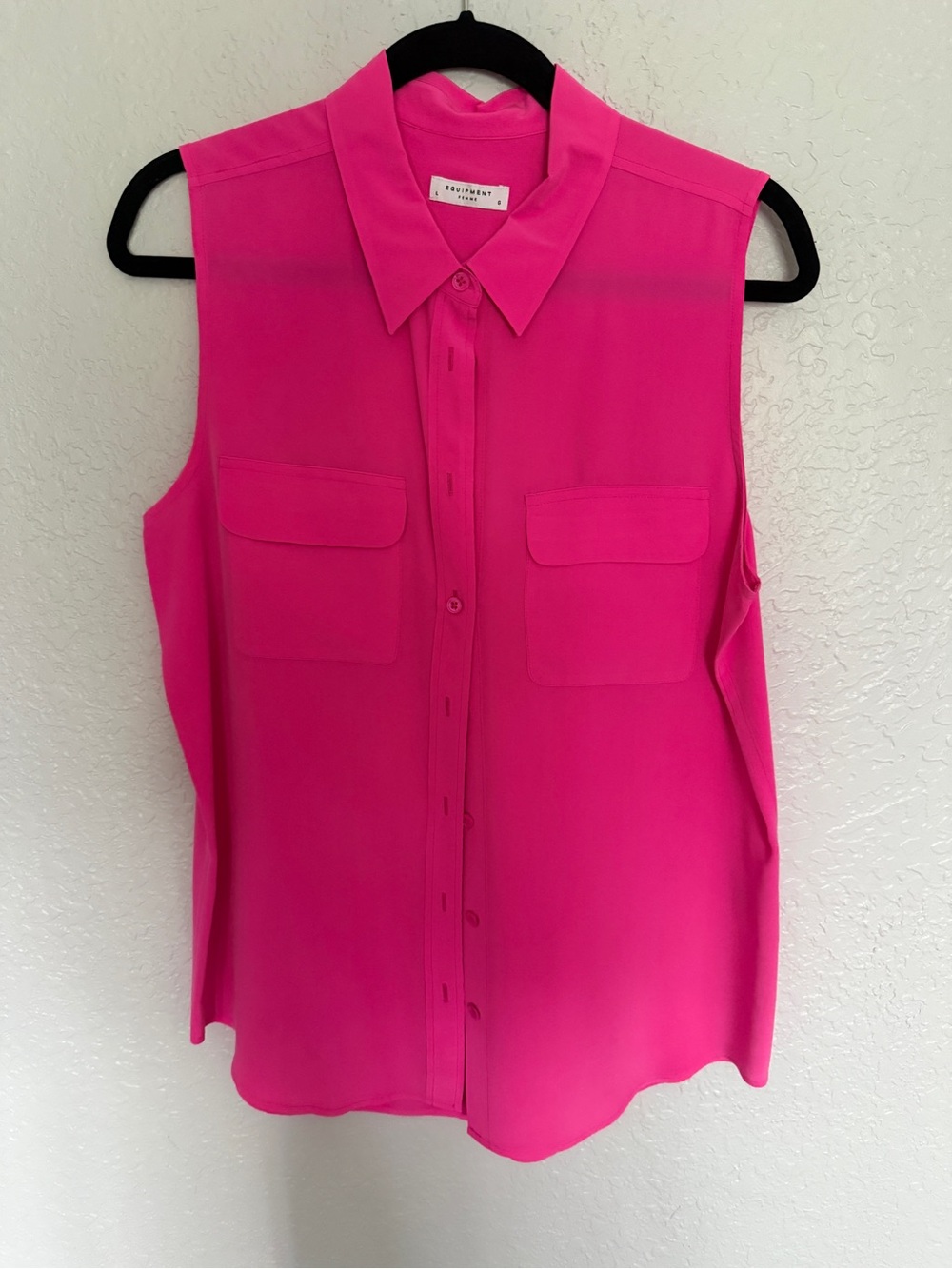 Equipment Sleeveless Silk Button-Down in Hot Pink